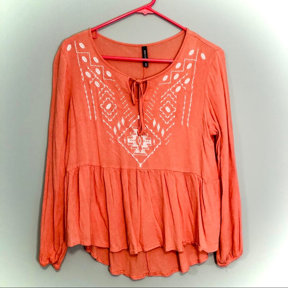 Massini peach coral pink flowy dress top Y2K shirt size Medium!